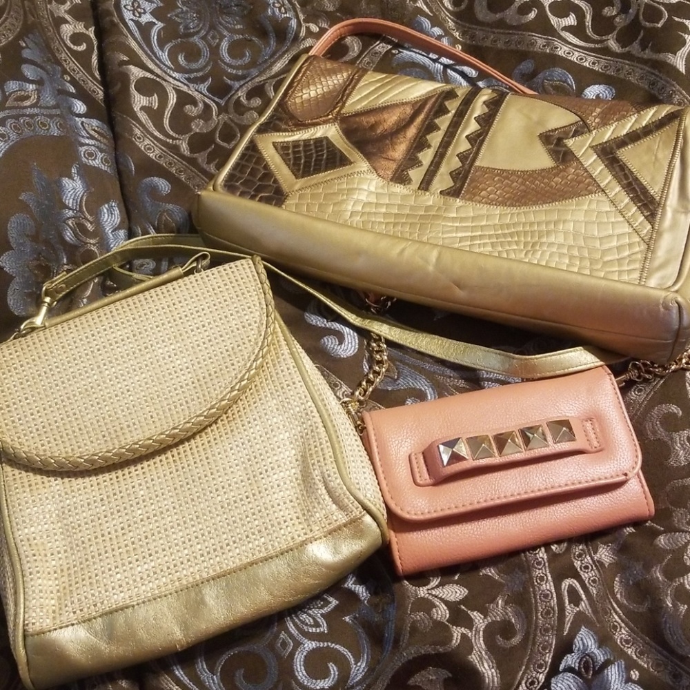 Vintage big clutch & 2 other purses
